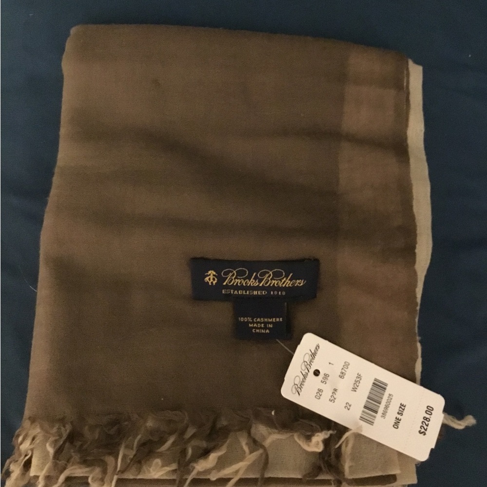 Brooks Brothers Brown Cashmere Scarf New with Tags